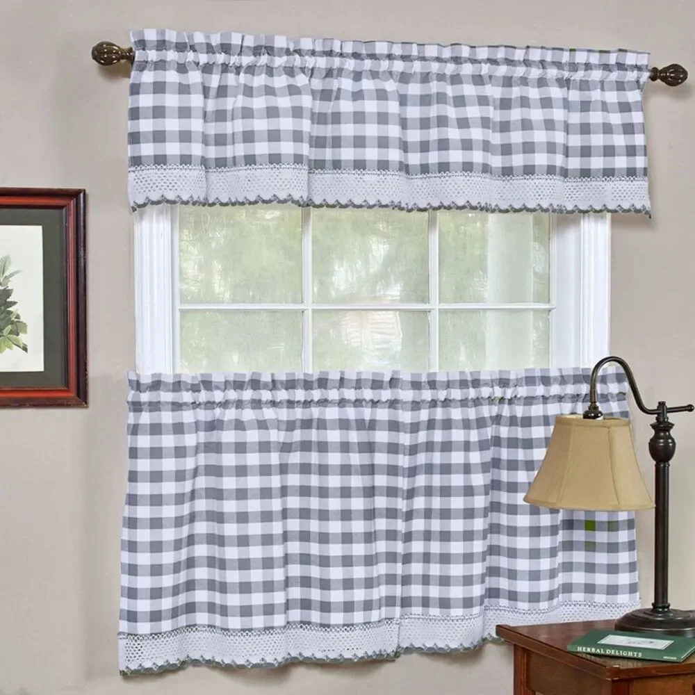 Woven Trends 3-Piece Tier and Valance Set, Window Kitchen Curtains Checkered